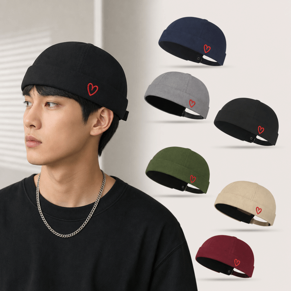 Bucket Hat Embroidered - ファッション刺繍ハートブリムレスハット調節可能通気性メンズ家主帽子ユニセックスブリムなしバケットキャップ旅行用