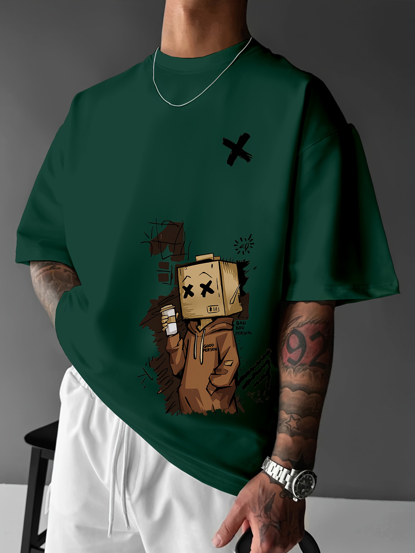 Street Fashion Graffiti - ヨーロッパとアメリカの夏のメンズファッション漫画グラフィティプリント快適な通気性のあるラウンドネックTシャツアウトドアストリートトップ