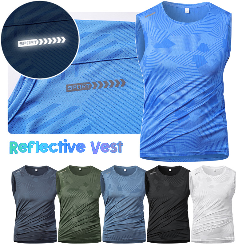 Reflective Jacket Running - 男ランニング反射ベスト夏通気性アイスシルクフィットネススポーツサイクリングアンダーシャツ速乾性スポーツ高弾性ベスト