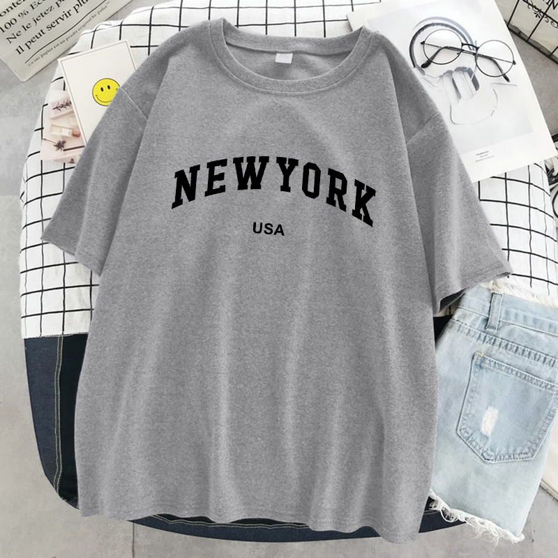Street Fashion Usa - 女性のレタリングTシャツ,新しいyork,usa,都市,スポーツ,綿,カジュアル,特大,半袖