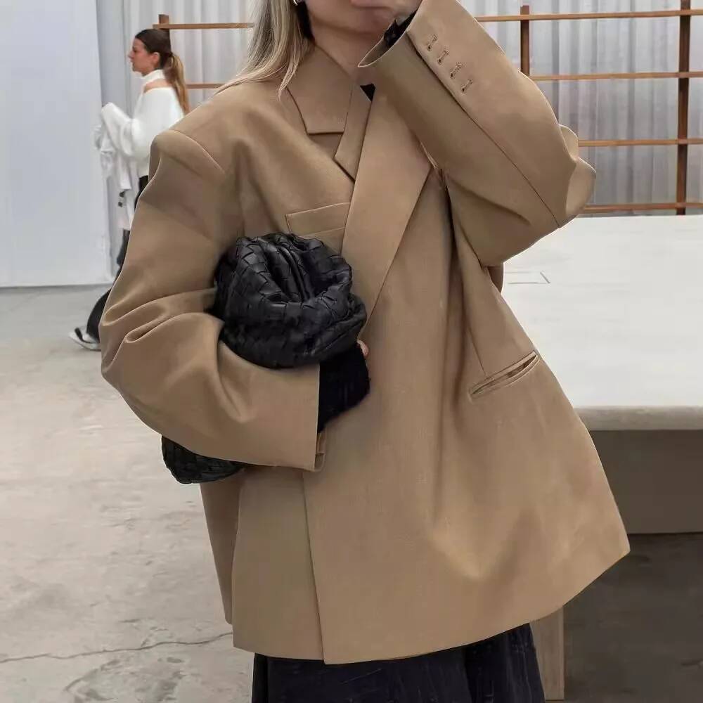 Street Fashion Taiwan - ファッションブレザーコート女性長袖ラペルサイドボタンスーツジャケット 2026 春女性新ハイストリート通勤アウター