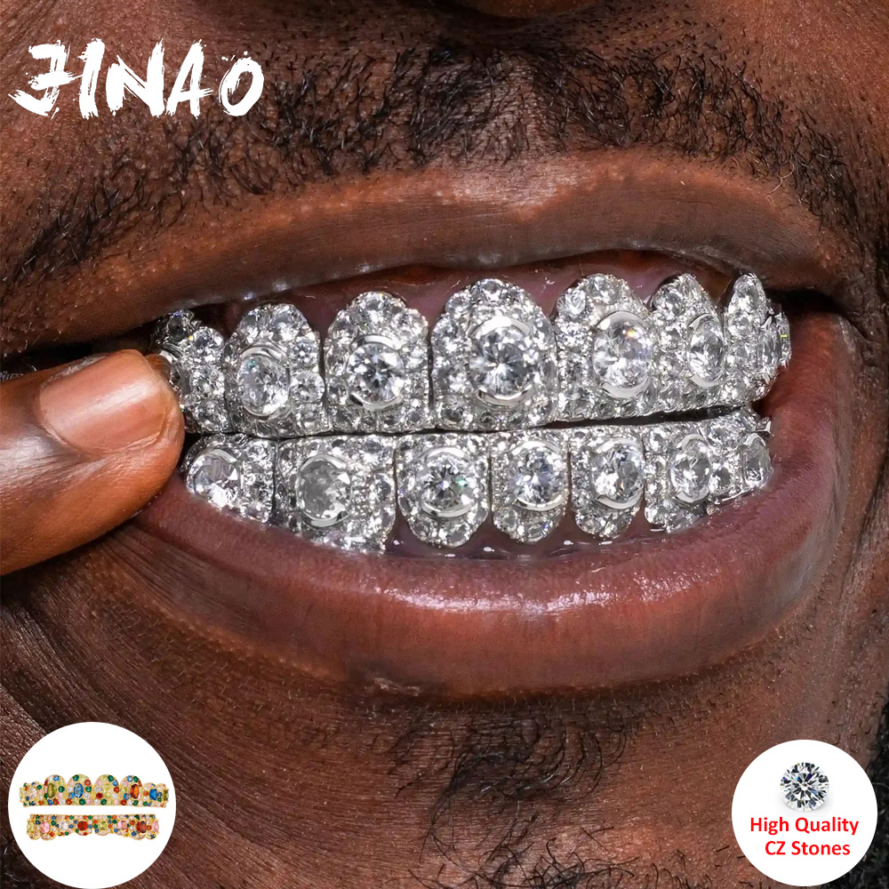 Street Fashion Jewelry - JINAO ヒップホップ フルアイスアウト 8歯 ラウンド カラフルセット