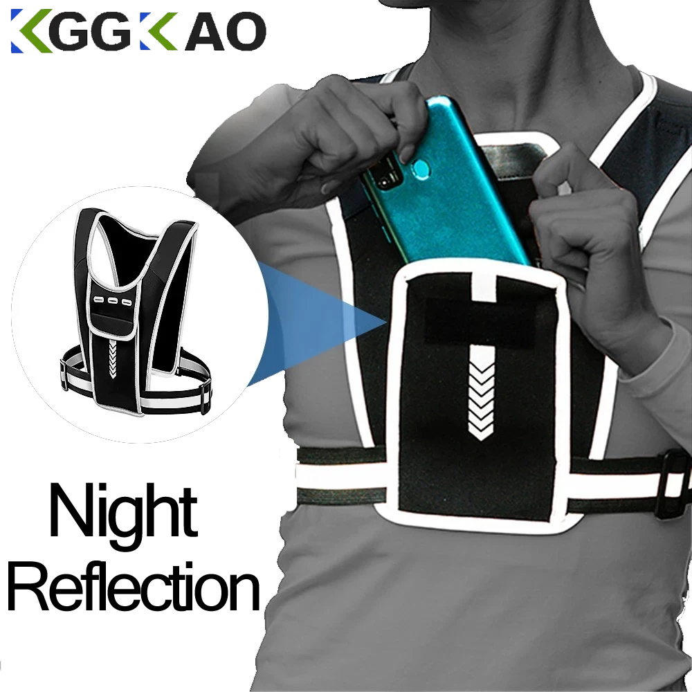 Reflective Jacket Running - 男性と女性のための電話ホルダー付きランニングベスト,防水携帯電話とキーバッグ,反射型,トレーニング用