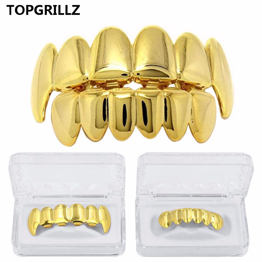 Street Fashion Jewelry - Topgrillz-ピンクゴールドのメッキグリル,ヒップホップの歯,上下のグリルセット,クリスマスパーティー,吸血鬼の歯,新しいフィット感