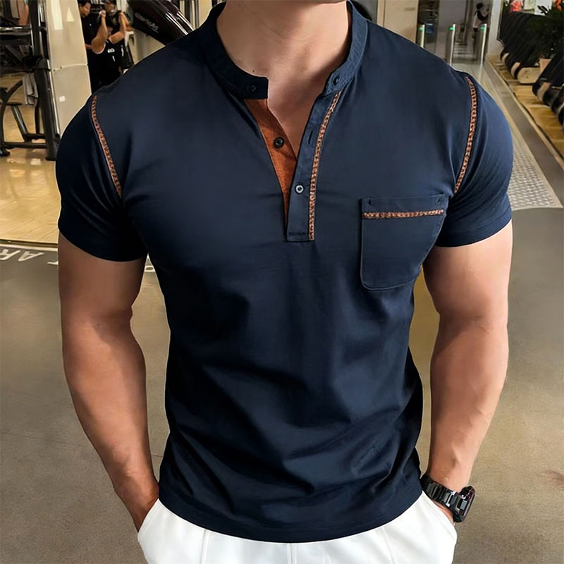 Street Fashion Men - 新しい夏のメンズヘンリーカラー半袖ゴルフポロシャツ個性ポケットスタイルカジュアル通気性スポーツストリートファッショントップ