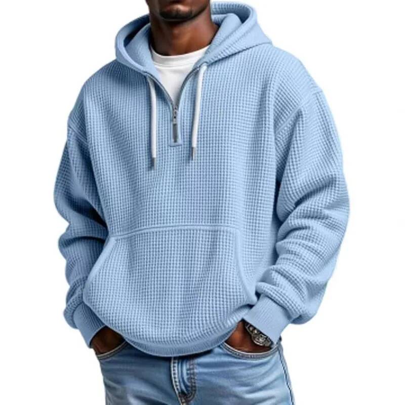 Street Fashion Taiwan - 2026 春秋の新メンズワッフルトップストリート休暇長袖ウェットシャツカジュアルファッション外出日常男性パーカー