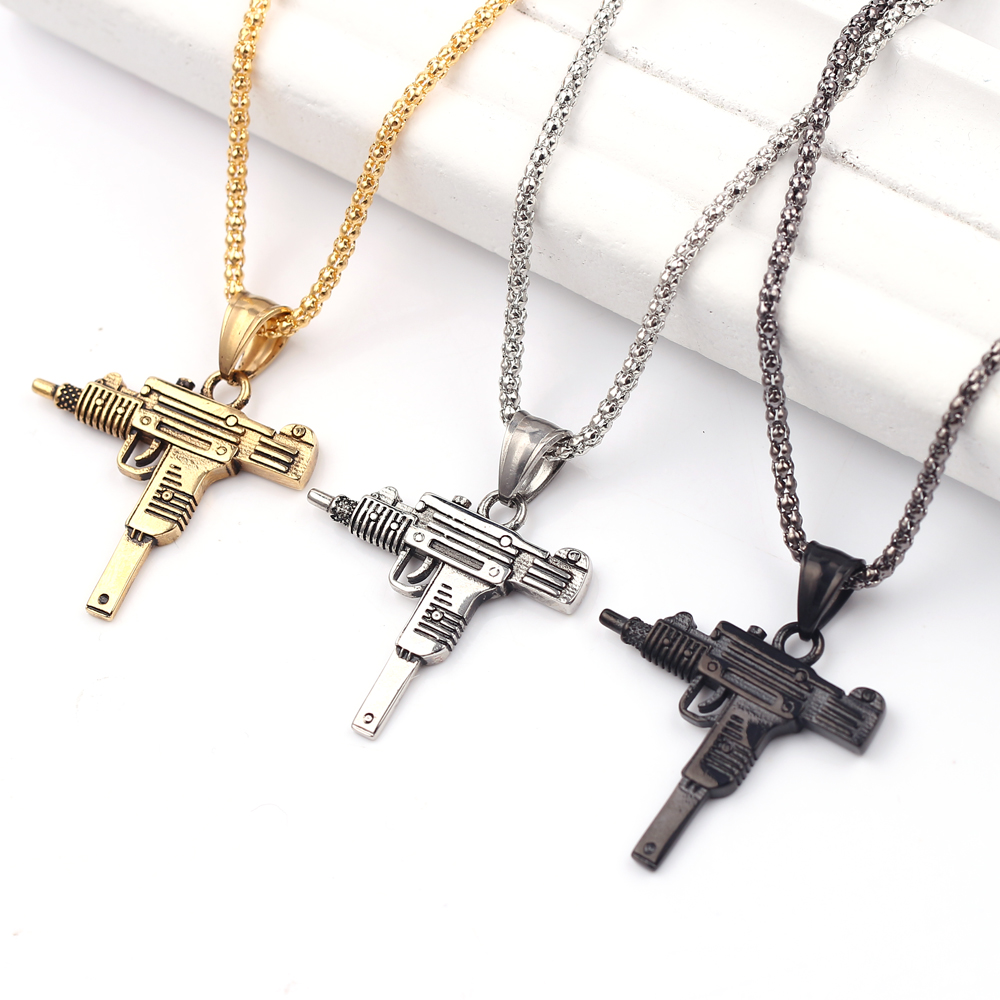 パンク・ウジ・ピストル・マシンガン・ネックレス・ペンダント  - Street Fashion Jewelry のレビューと価格