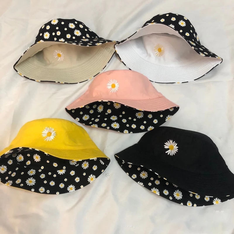 女性用デイジー刺embroideryバケットハット、ヒップホ - Bucket Hat Embroidered のレビューと価格