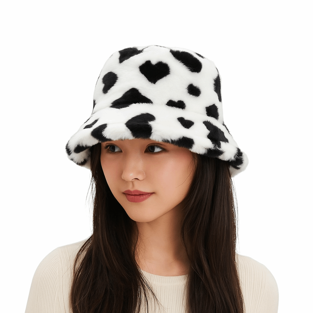 かわいいフェイクファー漁師帽、厚手ふわふわハート柄バケットハ - Bucket Hat Embroidered のレビューと価格