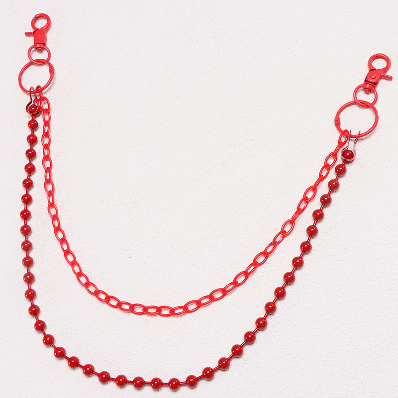 鮮やかな赤色のビーズ付き多層パンツチェーン、原宿パンクウエス - Street Fashion Jewelry のレビューと価格
