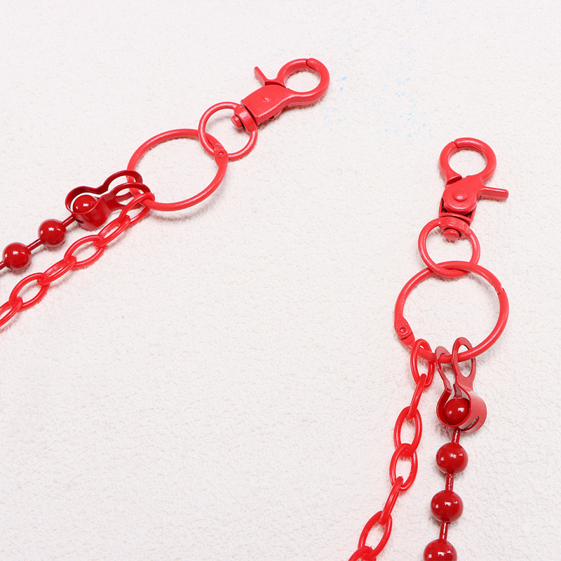 鮮やかな赤色のビーズ付き多層パンツチェーン、原宿パンクウエス - Street Fashion Jewelry のレビューと価格