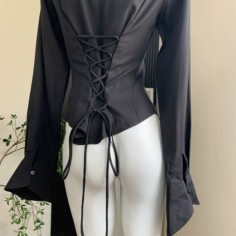 Gidyq 女性黒包帯シャツ韓国ファッションすべて一致ストリ - Street Fashion In Korea のレビューと価格
