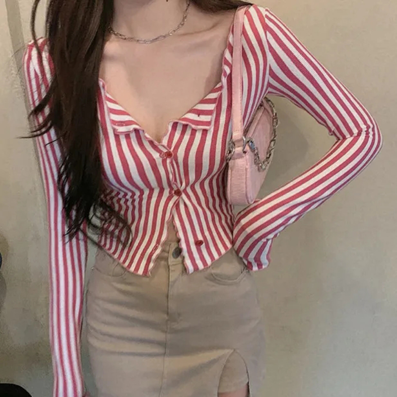 Mexzt-女性用ヴィンテージストライプTシャツ,y2kスト - Street Fashion In Korea のレビューと価格