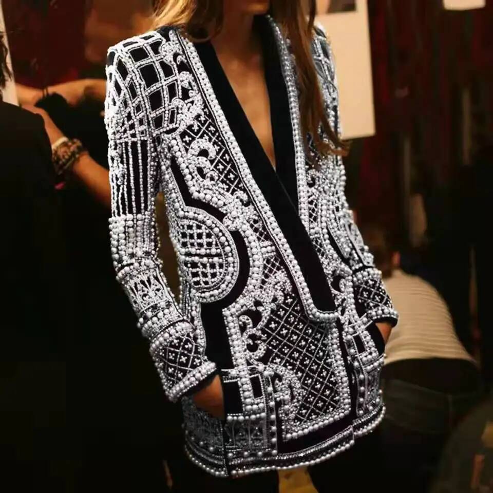 ファッションビーズ装飾Vネックブレザーコート レディース ヴ - Street Fashion Taiwan のレビューと価格