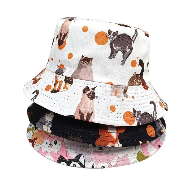 男性と女性のためのポリエステルバケットハット,猫のプリントが - Bucket Hat Embroidered のレビューと価格