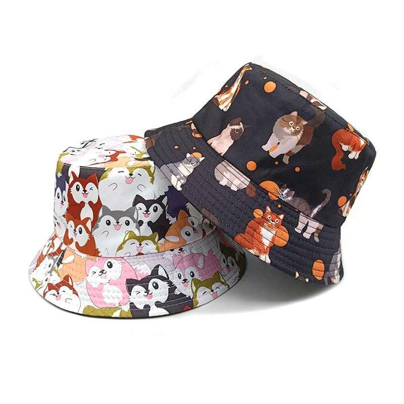 男性と女性のためのポリエステルバケットハット,猫のプリントが - Bucket Hat Embroidered のレビューと価格
