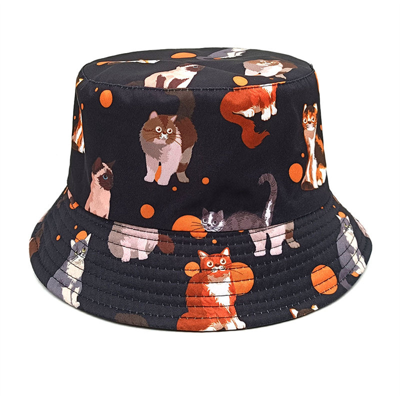 男性と女性のためのポリエステルバケットハット,猫のプリントが - Bucket Hat Embroidered のレビューと価格