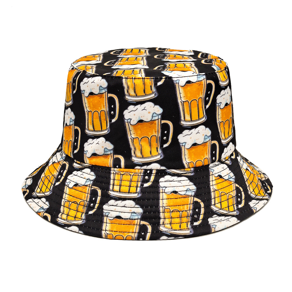 漫画ビールバケツ帽子ビール印刷パターン漁師帽子両面ポリエステ - Bucket Hat Embroidered のレビューと価格