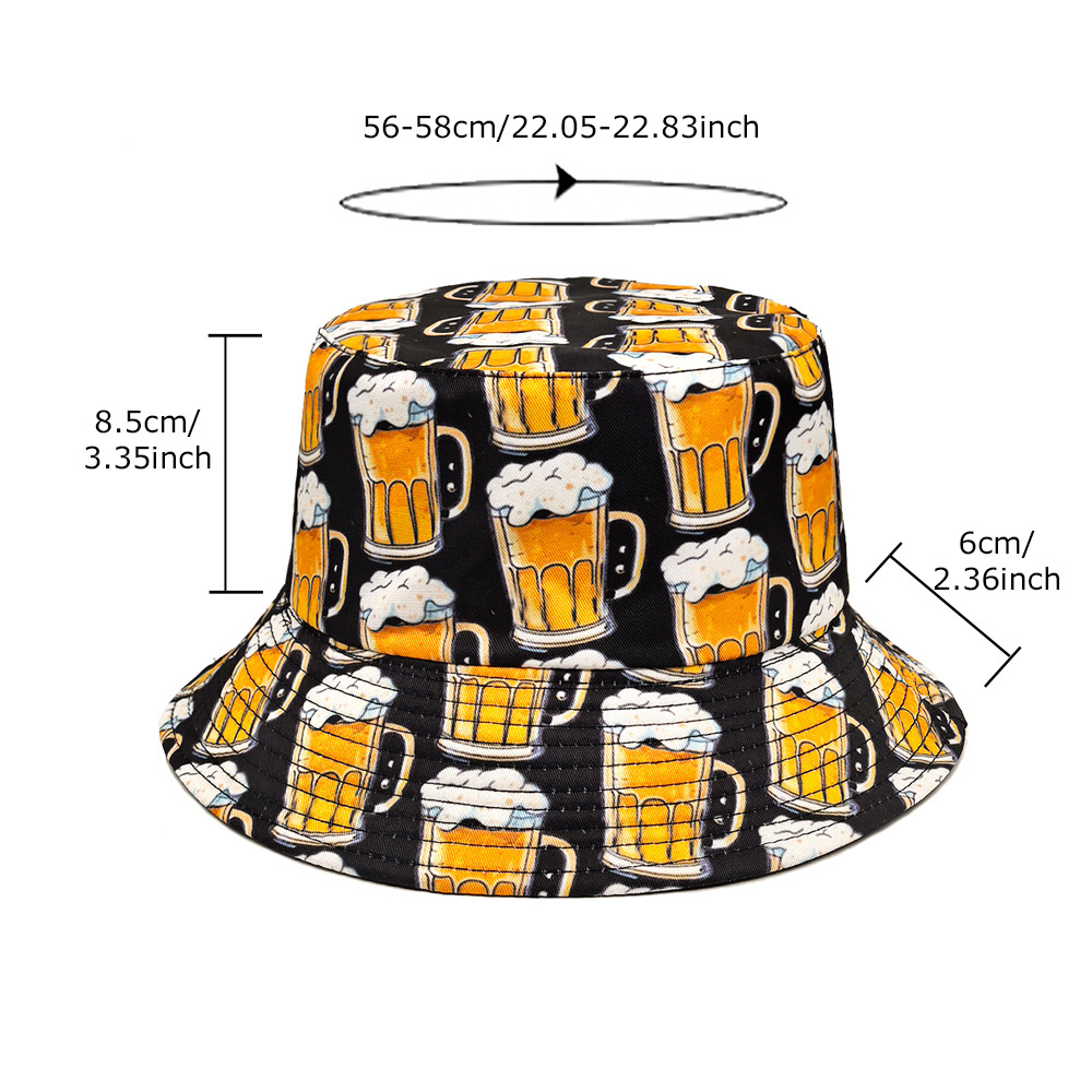 漫画ビールバケツ帽子ビール印刷パターン漁師帽子両面ポリエステ - Bucket Hat Embroidered のレビューと価格