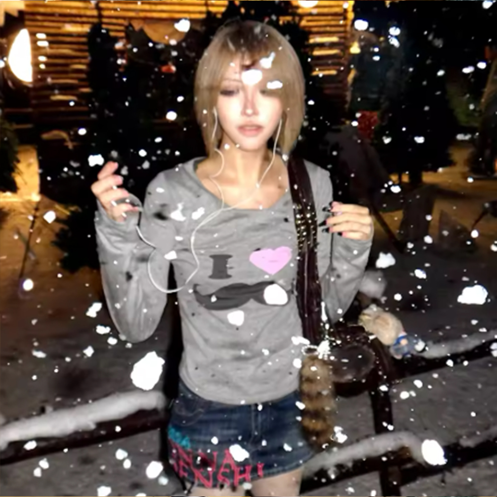日本 Y2K ビアードプリント Tシャツ ヴィンテージ原宿長 - Street Fashion In Korea のレビューと価格