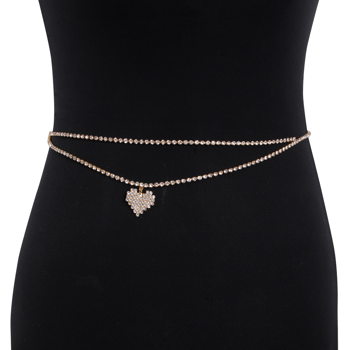 女性用ラインストーンウエストチェーン,ダブルデッキ,ハート型 - Street Fashion Jewelry のレビューと価格