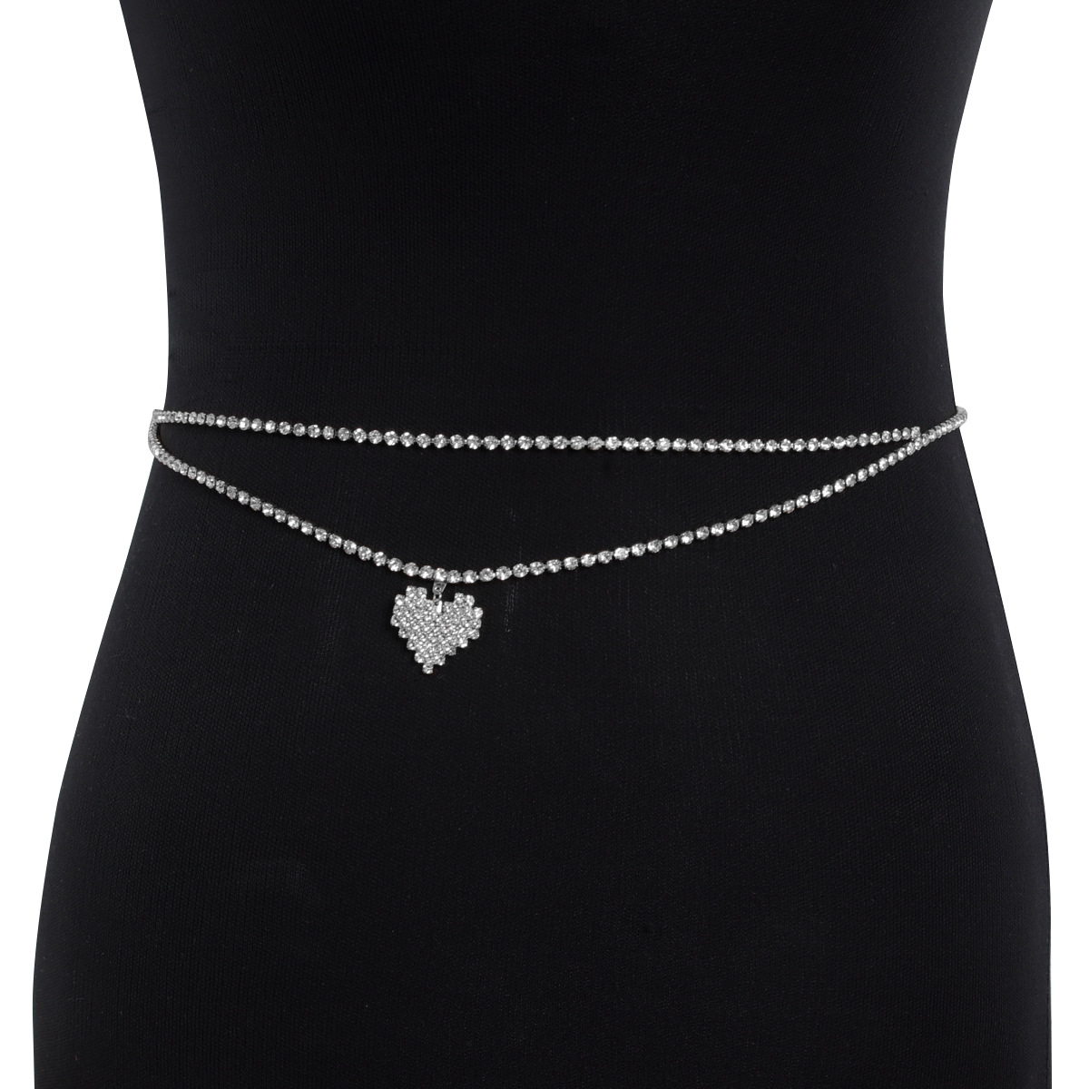 女性用ラインストーンウエストチェーン,ダブルデッキ,ハート型 - Street Fashion Jewelry のレビューと価格