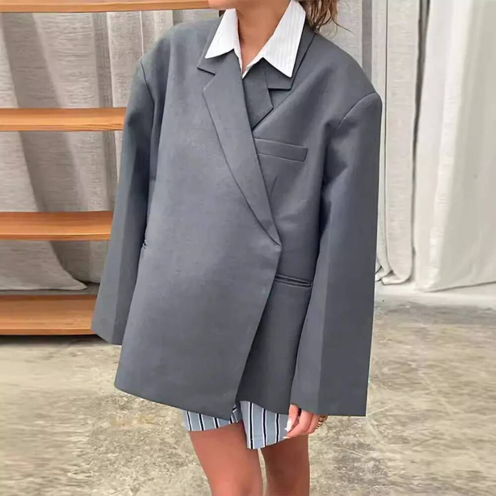 ファッションブレザーコート女性長袖ラペルサイドボタンスーツジ - Street Fashion Taiwan のレビューと価格