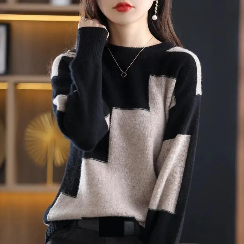 ファッション O ネックスプライシングニットカラーセーター女 - Street Fashion In Korea のレビューと価格