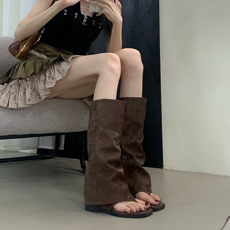 中空デザインの女性用ブーツ ベルベットカフ ミッドカーフ フ - Street Fashion In Korea のレビューと価格