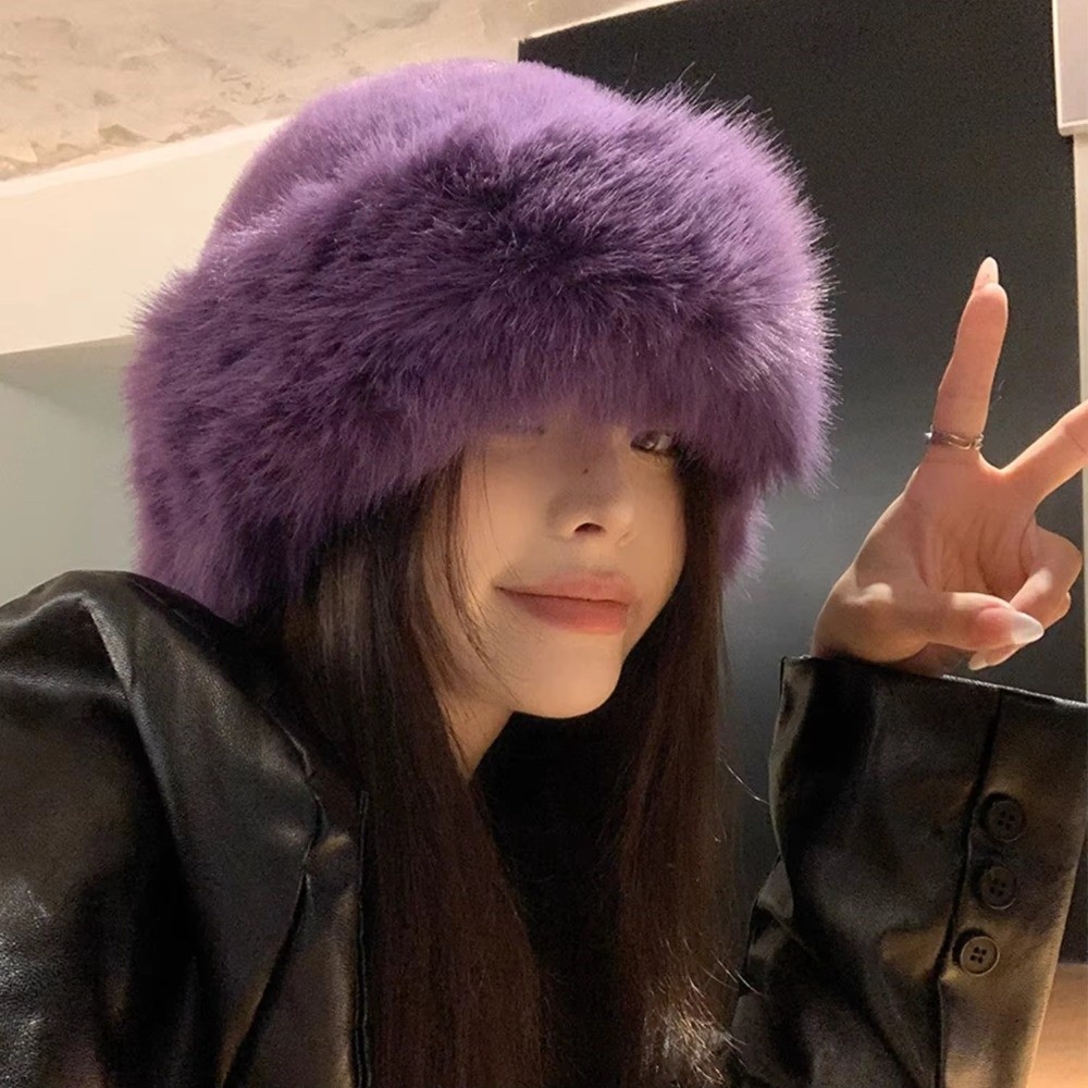 ファッション帽子ふわふわファー冬帽子無地バケットハット厚く防 - Bucket Hat Embroidered のレビューと価格