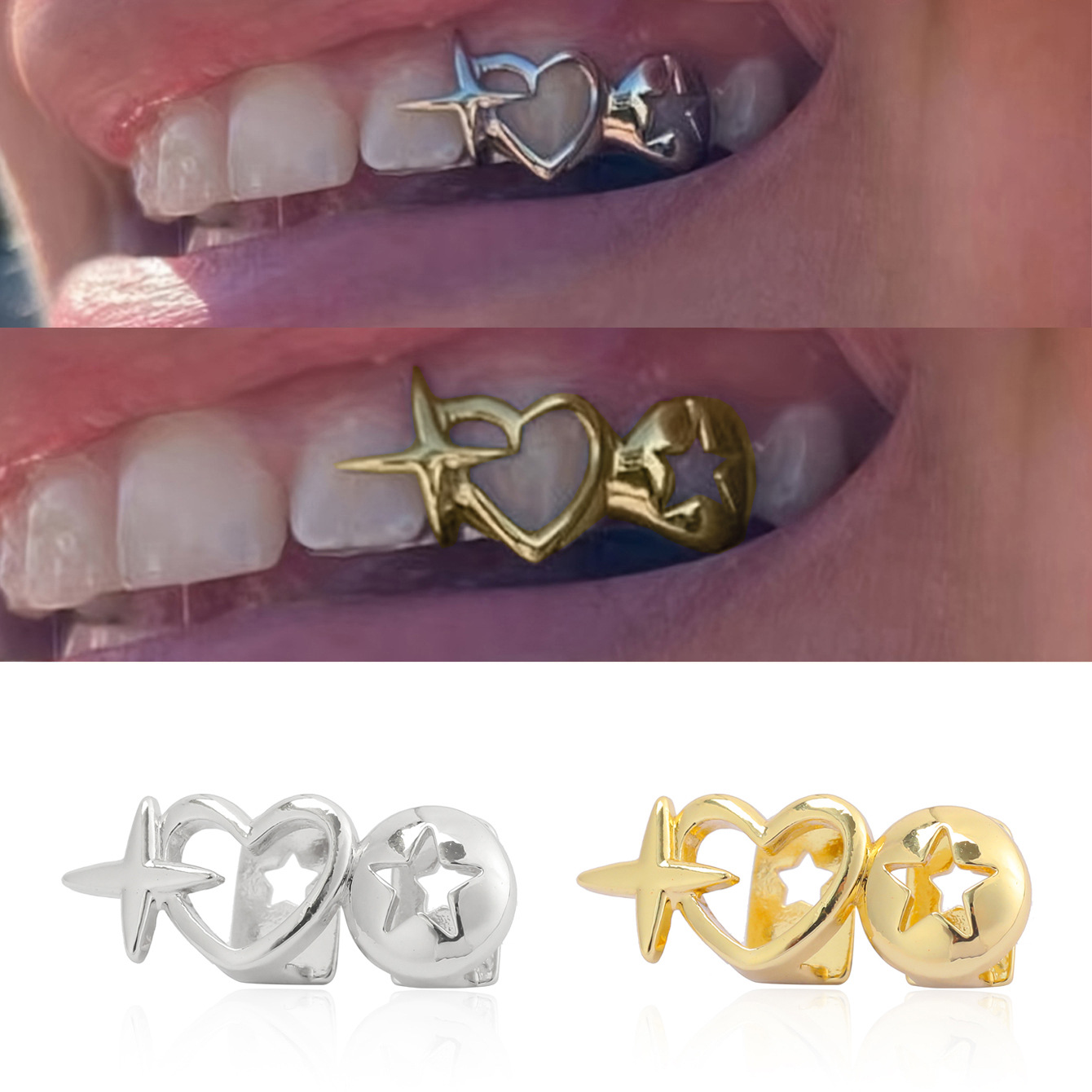 パンクヒップホップ ホローハート歯キャップ 女性男性用 ヴィ - Street Fashion Jewelry のレビューと価格