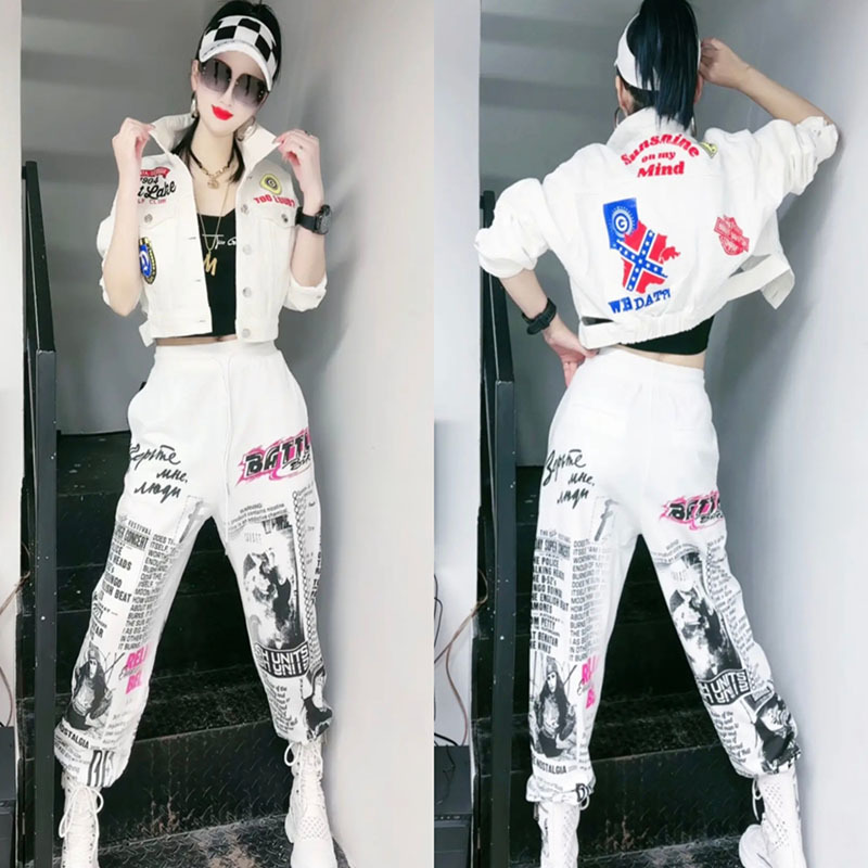女性のためのグラフィティホール付きデニムセット,ファッショナ - Street Fashion Graffiti のレビューと価格