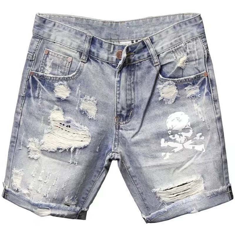 メンズの穴のある伸縮性のあるサマージーンズ,フィットしたファ - Street Fashion In Korea のレビューと価格