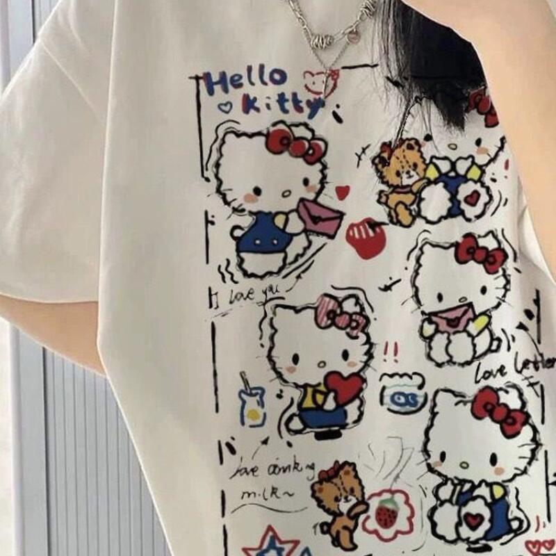 半袖サマーハローキティグラフィティプリントTシャツ レディー - Street Fashion Us のレビューと価格