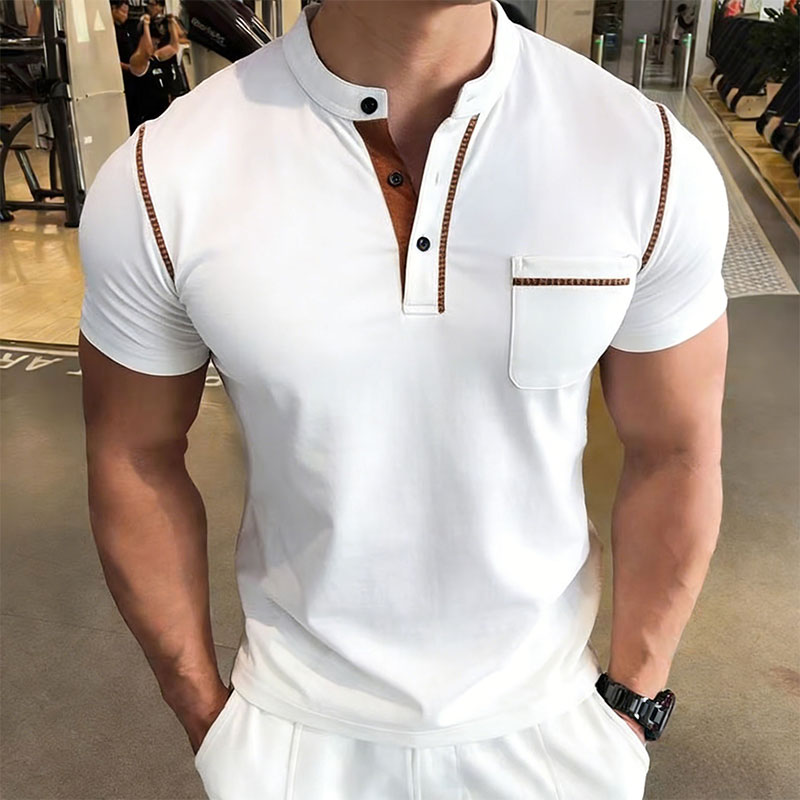 新しい夏のメンズヘンリーカラー半袖ゴルフポロシャツ個性ポケッ - Street Fashion Men のレビューと価格